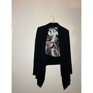 Vintage Luxury Ted Baker Black Waterfall Cardigan with Floral Print Panel Size 2